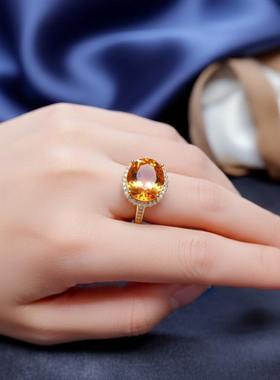 今饰有约鸽子蛋金黄锆石戒指女