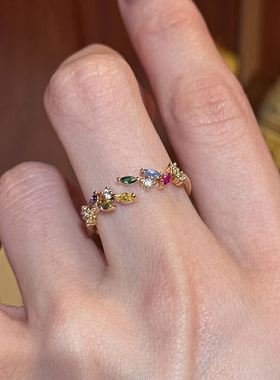 今饰有约爆闪多巴胺彩色麦穗戒指