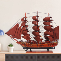 Mediterranean Style Chinese Sailing Model Pendulum Piece Solid Wood Ship One Sail Smooth Craft Decoration Boat New Residence Gift