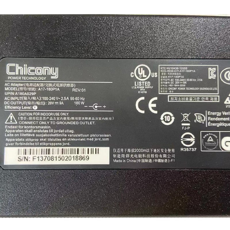 chicony群光神舟战神S8D6游戏笔记本充电源适配器20V9A 180W-图0