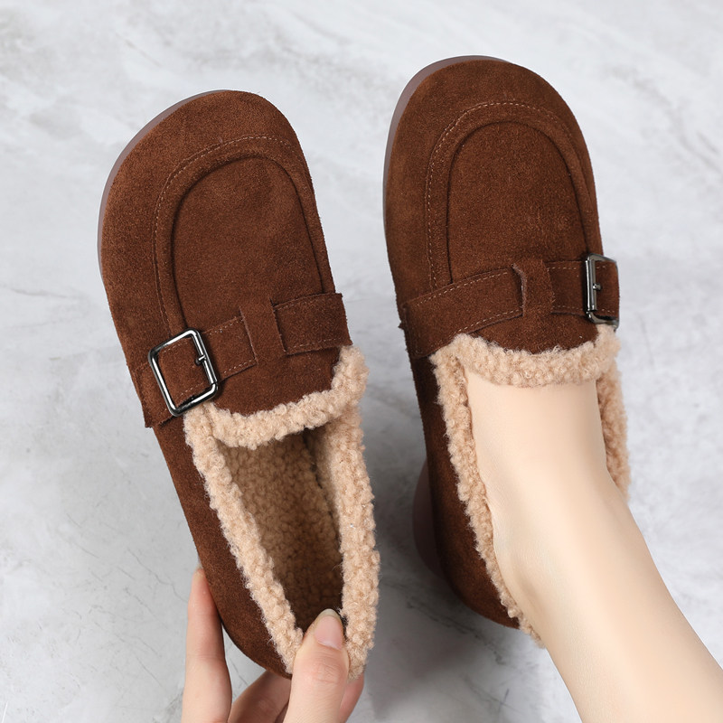 真皮加绒毛毛女鞋冬季软底舒适勃肯鞋大码平底皮鞋一脚蹬外穿棉鞋,淘宝优惠券,粉丝福利购,淘宝优惠卷