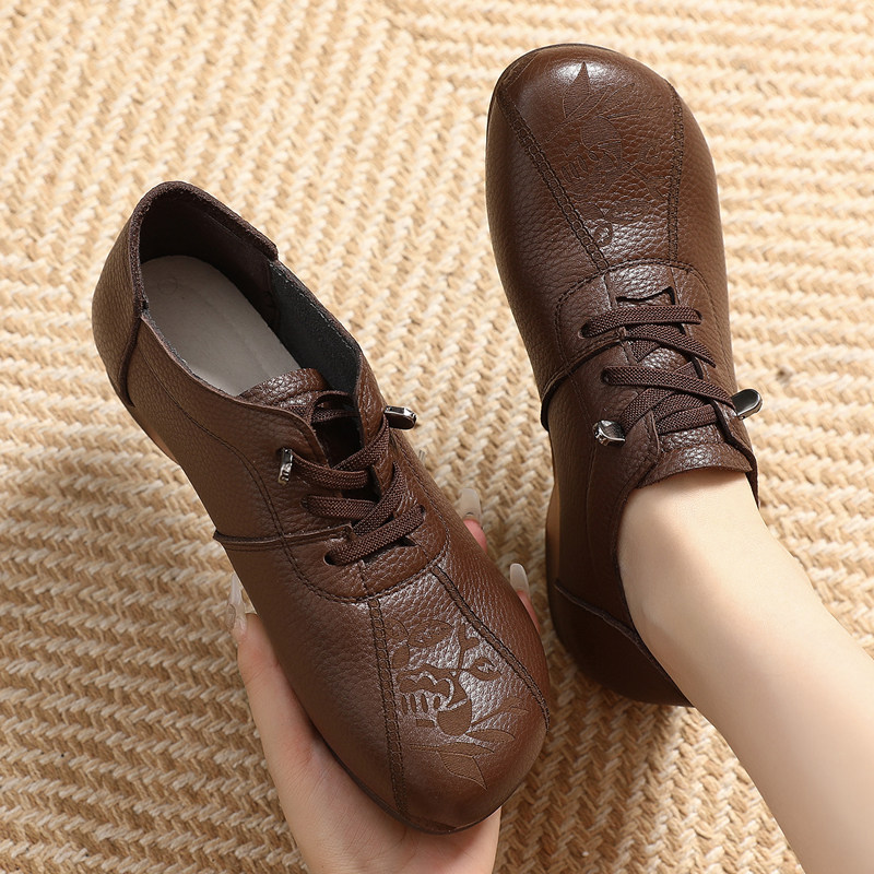 真皮超软妈妈鞋春秋复古软底皮鞋大码平底女鞋中老年深口脚肥单鞋,淘宝优惠券,粉丝福利购,淘宝优惠卷