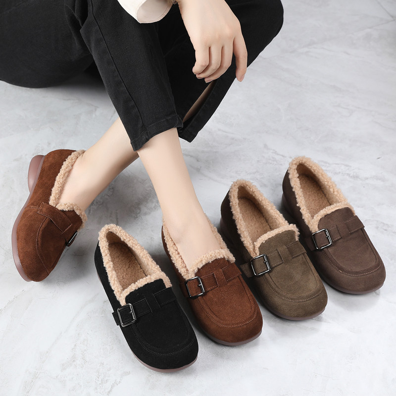 真皮加绒毛毛女鞋冬季软底舒适勃肯鞋大码平底皮鞋一脚蹬外穿棉鞋,淘宝优惠券,粉丝福利购,淘宝优惠卷