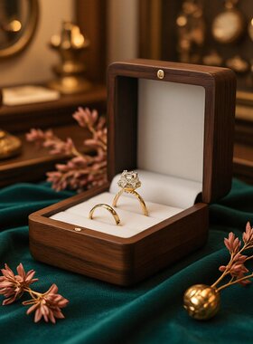 山姆进口婚礼倒角戒指盒结婚钻对戒指盒求婚仪式交换黑胡桃木收纳