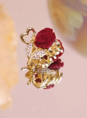 进口精致浪漫水钻玫瑰花抓夹超仙发爪刘海夹高级感迷你发抓网红发