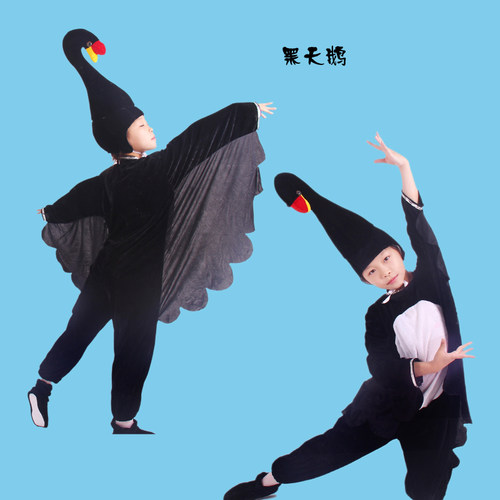 六一儿童表演服黑色大雁白色小天鹅短造型男女舞蹈成人亲子演出服 - 图0
