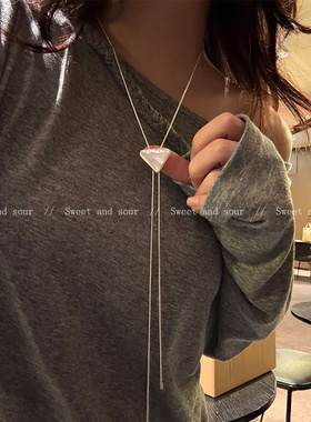 INS韩版简约抽拉可调节项链气质百搭长款流苏锁骨链高级感毛衣链