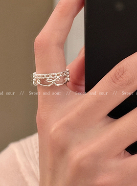 甜酷花边蝴蝶结开口戒指