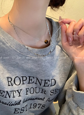 法式虎眼石双层项链高级感