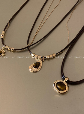 美拉德虎眼石皮绳项链