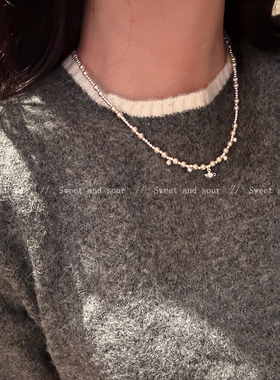 韩国高亮珍珠项链女小众设计轻奢气质复古秋冬毛衣链个性锁骨链潮