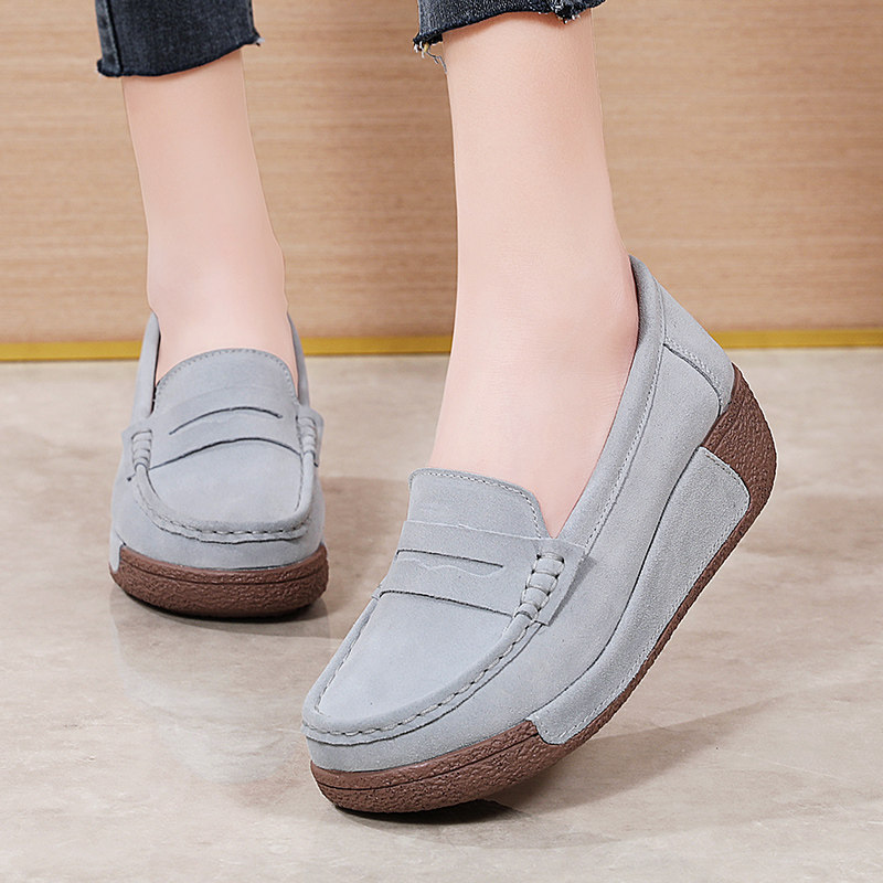 春浅口真皮透气松糕底坡跟女摇摇鞋复古大码休闲妈妈中跟女豆豆鞋,淘宝优惠券,粉丝福利购,淘宝优惠卷