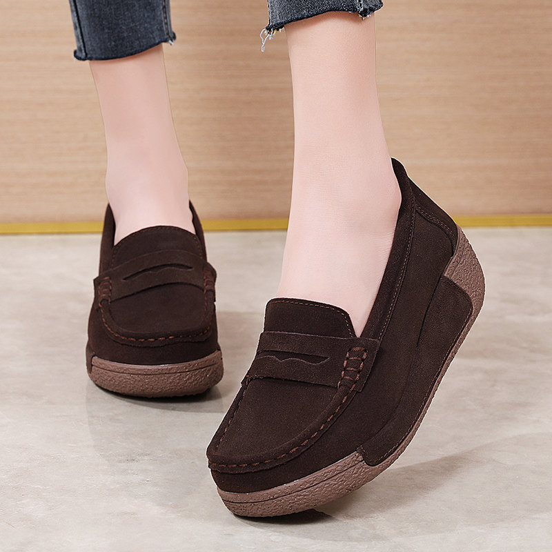 春浅口真皮透气松糕底坡跟女摇摇鞋复古大码休闲妈妈中跟女豆豆鞋,淘宝优惠券,粉丝福利购,淘宝优惠卷