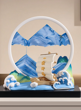 一帆风顺帆船流沙画摆件乔迁礼物