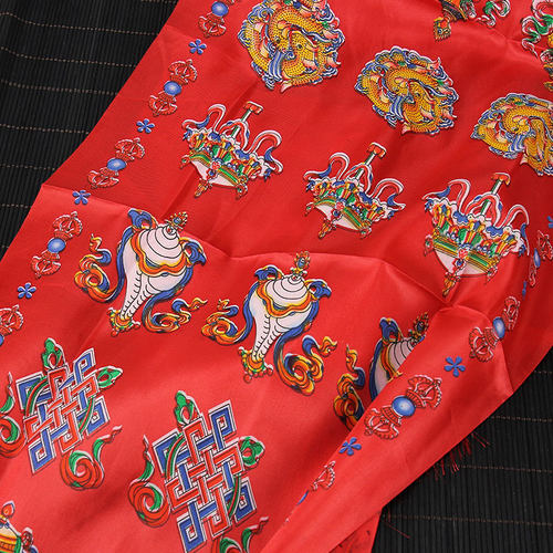 藏族哈达八吉祥印花哈达西藏蒙古族哈达批量发1.5m*36cm五色可选 - 图2
