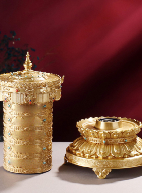 藏式法幢电动款铜制电机家用摆件