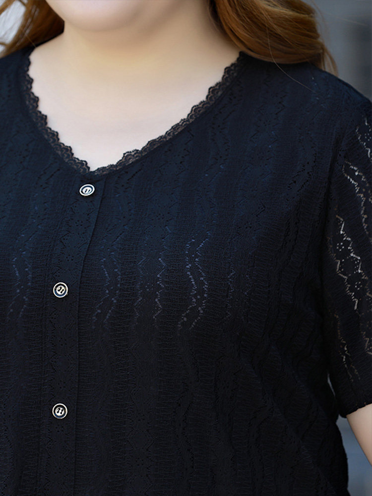 蔓缇莉莎中年短袖女宽松胖mm蕾丝衫 mantilisha蔓缇莉莎蕾丝衫/雪纺衫