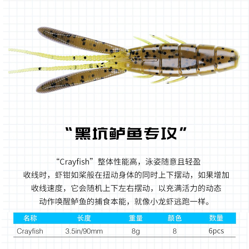 钓之屋自进虾Crayfish虾型软饵9cm/8克德州倒吊钓组路亚饵黑坑鲈 - 图0