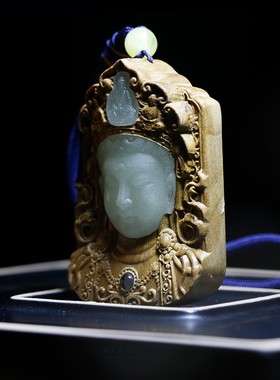 发光观音项坠金丝楠木雕刻吊坠六字真言时来运转挂饰项链毛衣链