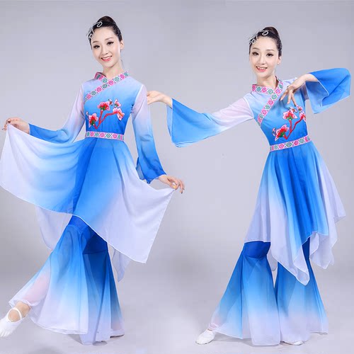 新款古典舞演出服女飘逸伞舞扇子舞服装民族舞蹈表演服饰团扇 - 图1