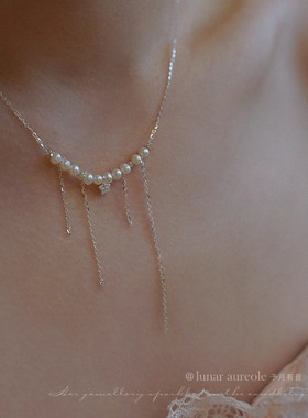 原创 昭昭星夜 天然淡水珍珠s925纯银项链精致简约清冷气质锁骨链