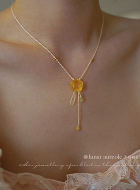 原创蜜蜡小星星绳链s925银小众设计项链可爱梦幻星月少女心锁骨链