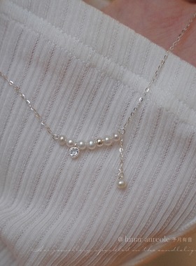 原创 与月诗 爱心珍珠项链s925纯银小众设计可爱甜妹精致锁骨链礼