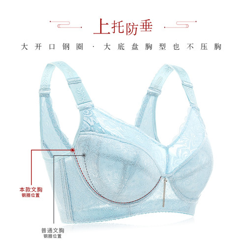月色大码内衣女胖mm 薄款聚拢防下垂蕾丝刺绣大胸显小文胸全罩杯 - 图3