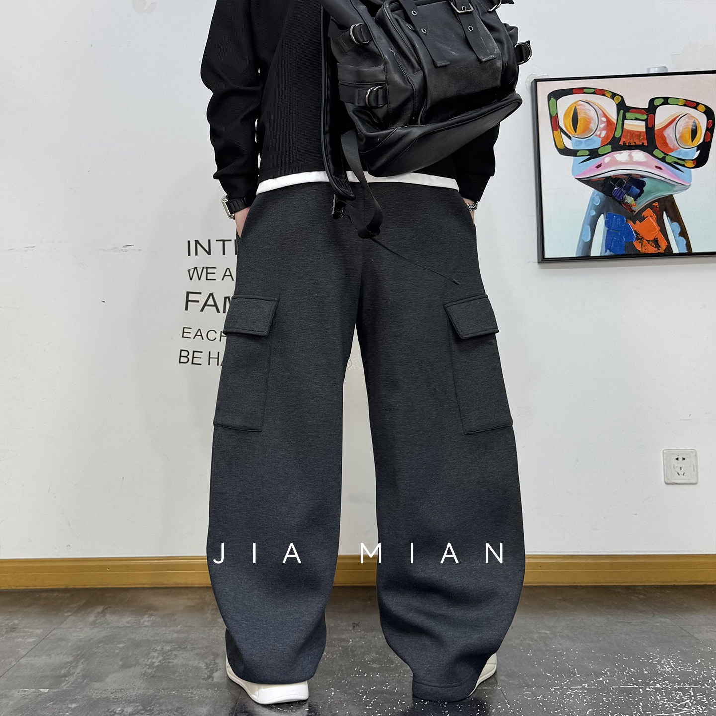 美式工装风宽松休闲加绒加厚卫裤男冬季直筒多口袋百搭阔腿长裤,淘宝优惠券,粉丝福利购,淘宝优惠卷