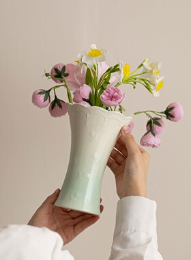 高温瓷器花瓶满釉插花真花鲜切花摆设餐桌装饰品桌面ins奶油摆件
