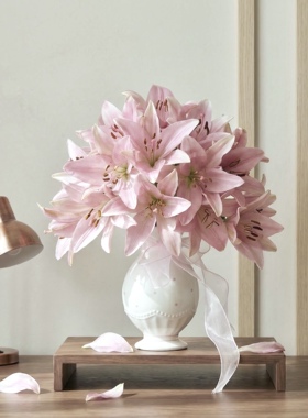 百合高温瓷器花瓶满釉插花真花鲜切花摆设餐桌装饰品桌面开店摆件
