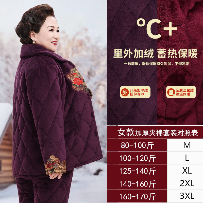 冬季睡衣奶奶婆婆棉袄中老年人珊瑚绒女加厚妈妈保暖家居服,淘宝优惠券,粉丝福利购,淘宝优惠卷