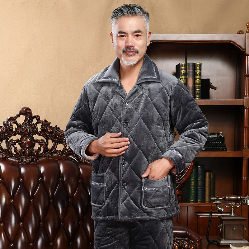 冬季男中老年人爸爸加绒珊瑚绒睡衣 施黛莉睡衣/家居服套装