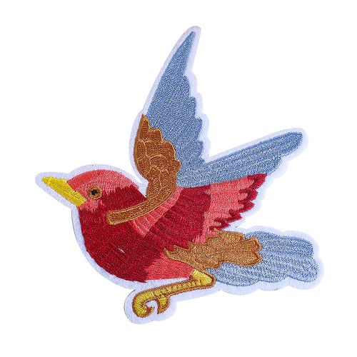 涅槃凤凰翠鸟小鸟刺绣布贴绣花对称图案衣服裤子破洞装饰补丁 - 图0