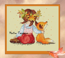 Cross embroidered electronic drawings PDF file girl and fox friend Ginger Friend