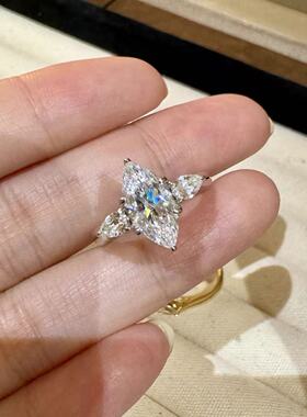 柘城钻石钻石之乡高级感马眼三生石2克拉戒指女款复古个性ins结婚