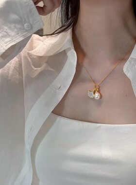 诸暨源产地天然淡水珍珠吊坠银杏叶天然海贝贝母珍珠吊坠首饰