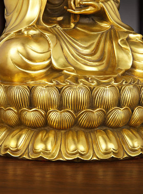 善品纯黄铜观音佛像家居佛堂摆件柳枝坐莲观世音铜像观世音菩萨