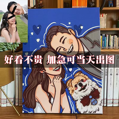 我要变成装饰画 卡通手绘客厅卧室床头情侣 油画布来图定制画 - 图2
