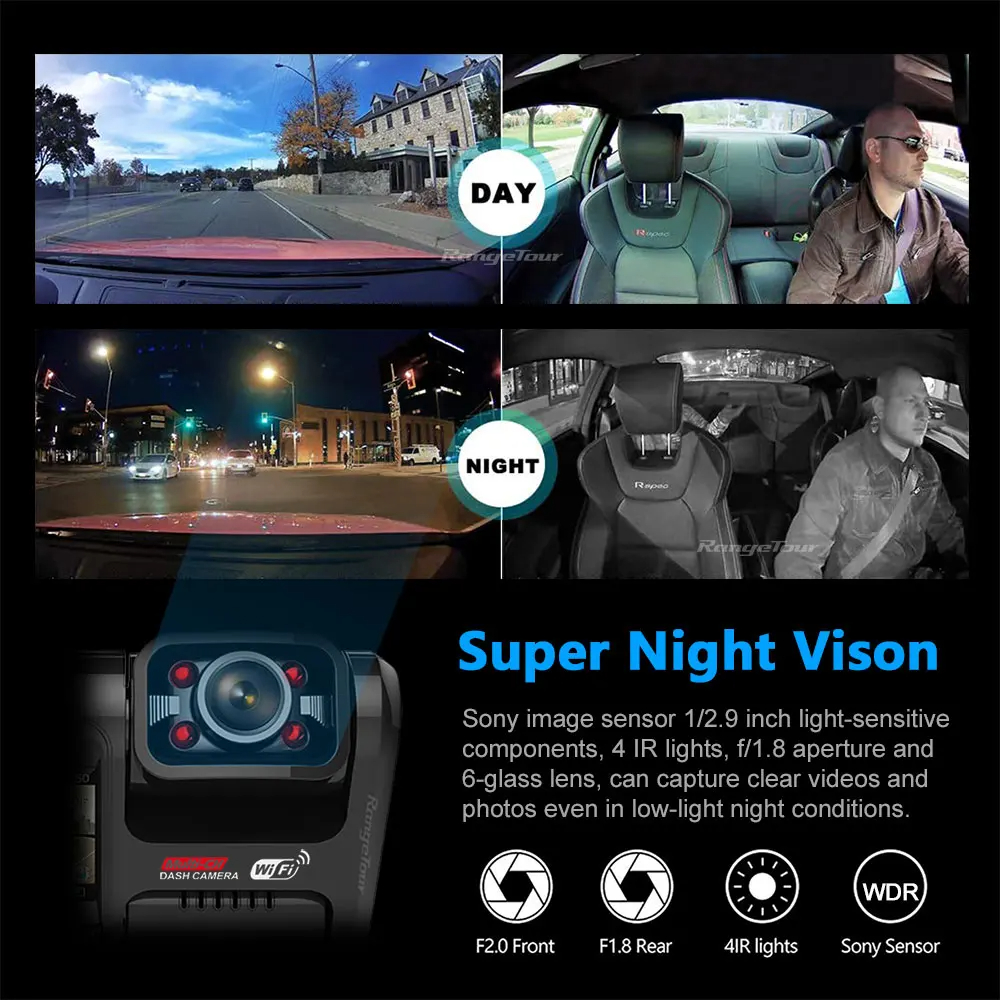 4K WiFi GPS Sony Dual Lens Car DVR Night Vision Cam Recorder - 图3