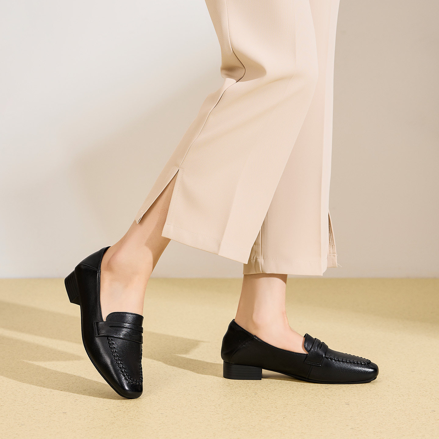 奥康 女鞋2026春季乐福鞋小羊皮浅口单鞋英伦风百搭舒适低跟皮鞋,淘宝优惠券,粉丝福利购,淘宝优惠卷