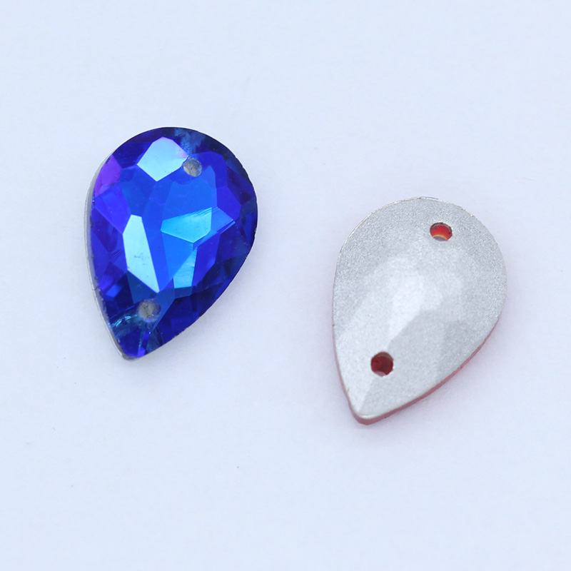 手工装饰玻璃钻衣服手缝钻双孔水钻彩色水晶锆石13*18mm28颗 - 图2