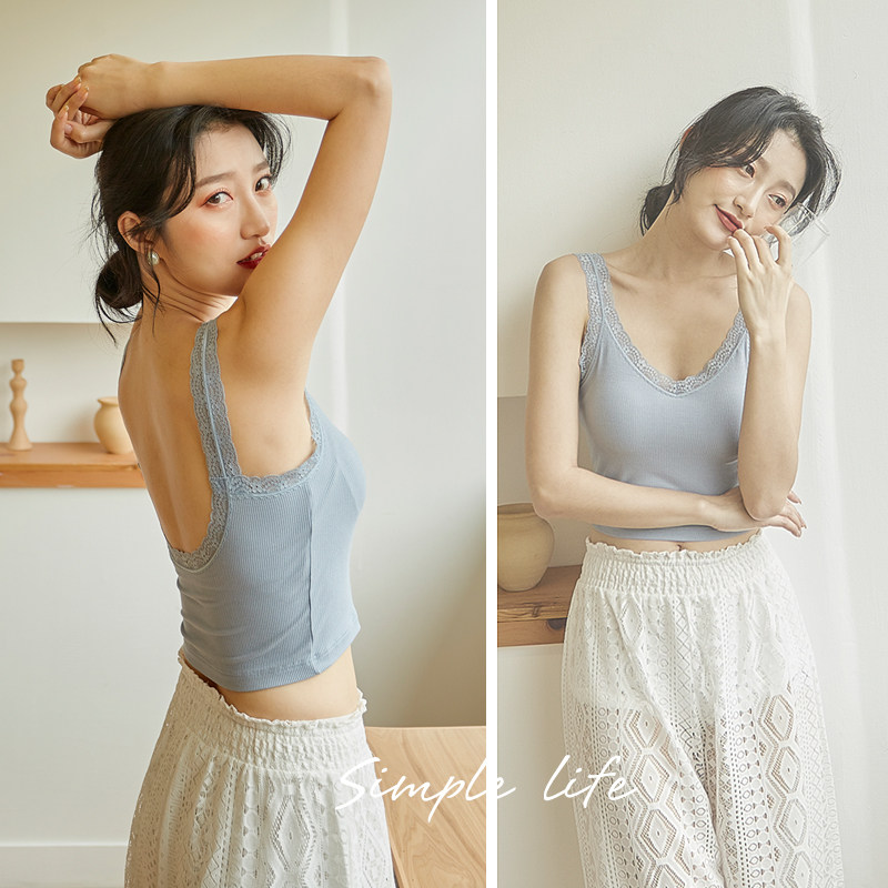 歆觅蕾丝大u露背一体式带胸垫吊带 歆觅背心吊带