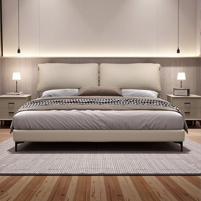 意式极简大象耳朵真皮床现代简约主卧室高端大气1米8双人储物婚床 - 图0