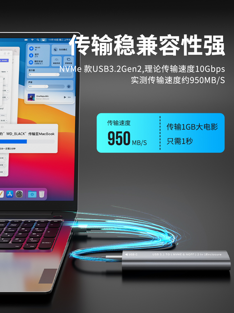 m.2固态硬盘盒nvme/sata双协议SSD外接盒NGFF转usb3.1硬盘读取器 - 图1