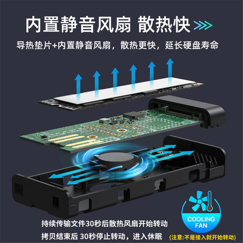 M2固态硬盘盒高速9210B芯片内置散热风扇NVME双协议Typec转USB3.1 - 图1