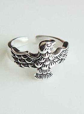 欧美风复古银饰情侣开口戒指