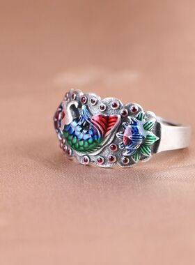 国潮复古珐琅锦鲤鱼莲花泰银