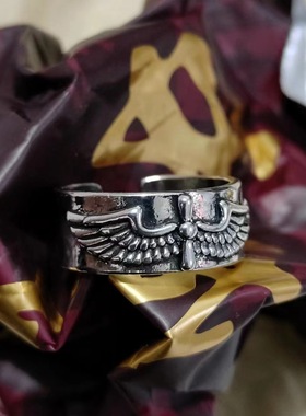 欧美复古印第安翅膀藏银戒指男女朋克摇滚个性开口尾戒情侣指环潮