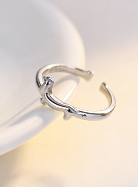 日韩复古腊肠狗藏银戒指女士个性可爱嘻哈俏皮动物开口素银指环酷